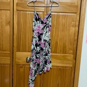 Tropical Print Asymmetric Dress